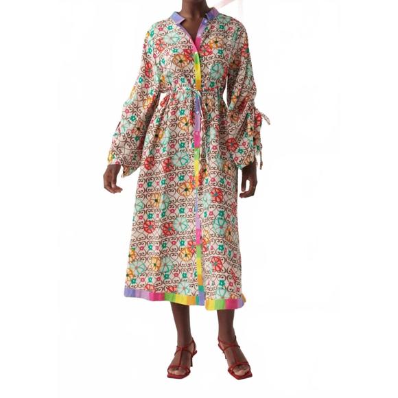 NEW CELIA B kauai long sleeve midi dress in multi - Picture 1 of 3